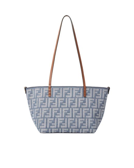 Fendi Blue Roll Ff Jacquard Small Tote Bag