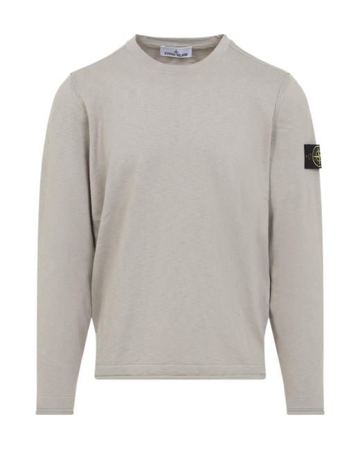 Stone Island Gray Logo Patch Crewneck Sweatshirt for men