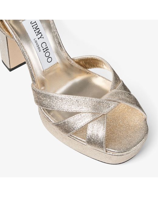 Jimmy Choo Metallic Platinum Brilliance Fabric Platform Sandals