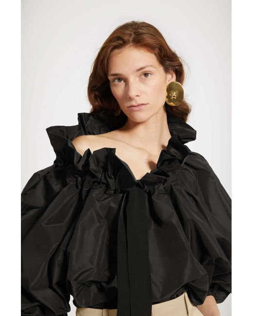 Patou Blue Ruffled Long Sleeve Top