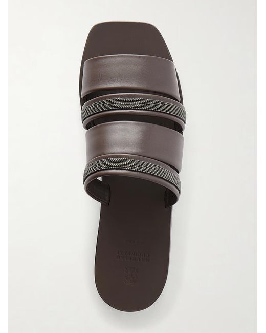 Brunello Cucinelli Brown Square-Toe Flat Sandals