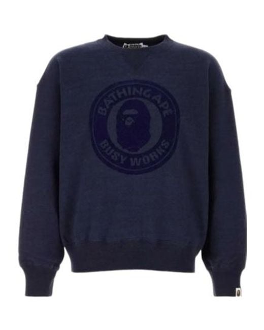 A Bathing Ape Blue Cotton Printed Sweater for men