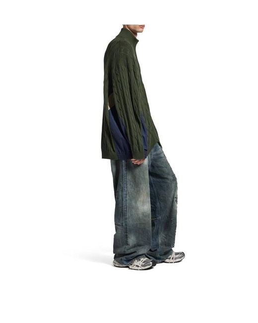 Balenciaga Green Panelled Zipped Cardigan for men