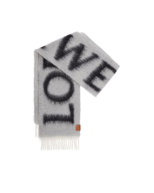Loewe White Logo Intarsia Fringed Scarf