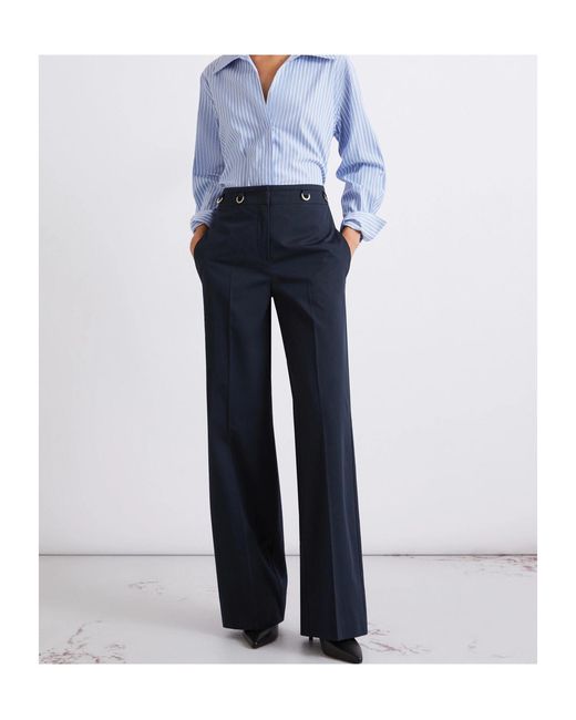 Marella Blue Straight-Fit Gabardine Trousers