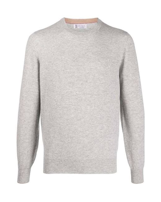 Brunello Cucinelli Gray Crewneck Knitted Jumper for men