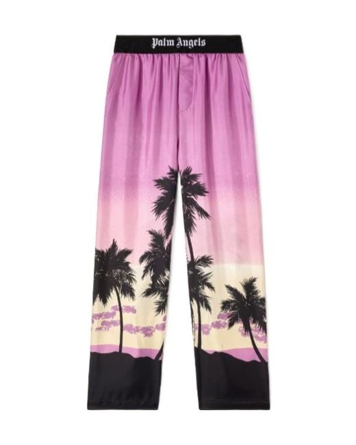 Palm Angels Pink Sunset Printed High Waist Pajama Pants