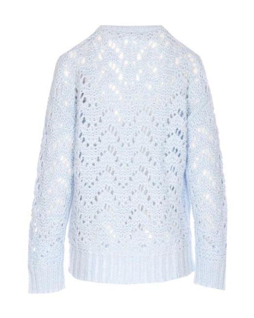 Fabiana Filippi Blue Openwork Crew Neck Knitted Sweater
