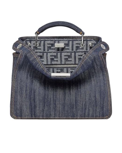 Fendi Blue Peekaboo Iseeu Mini Denim Tote Bag for men