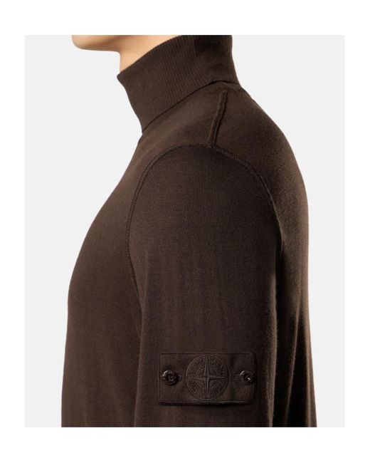 Stone Island Brown Logo Patch Roll-Neck Jumper for men