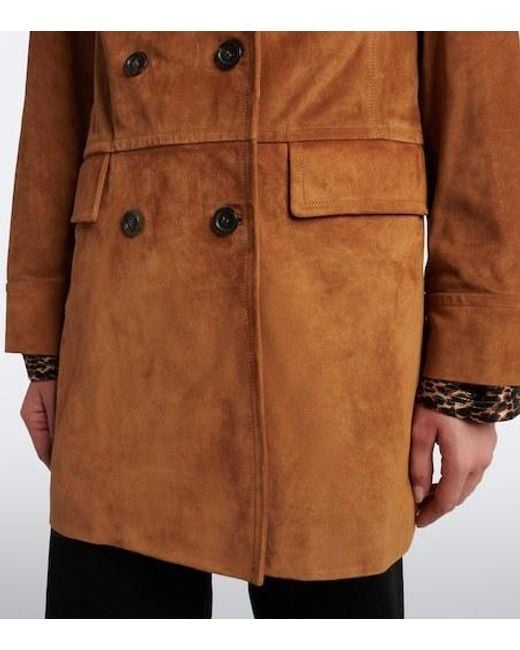 Nili Lotan Brown Remington Double-Breasted Suede Coat