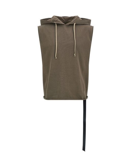 Rick Owens Green Hooded Drawstring T-Shirt for men