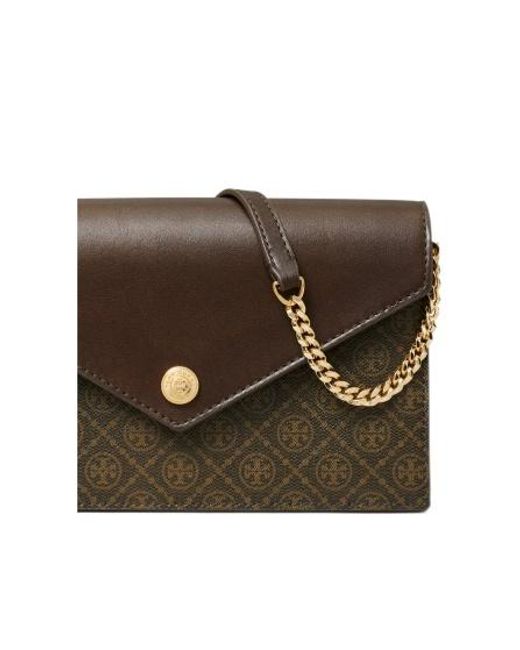 Tory Burch Brown T Monogram Envelope Chain Wallet