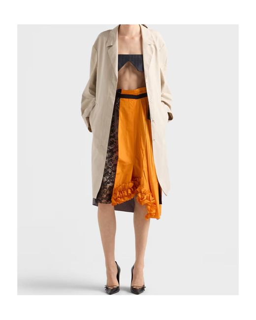 Prada Orange Floral Lace Detailed Midi Skirt