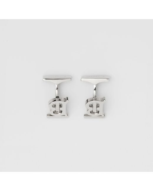Burberry White Monogram Motif Palladium-Plated Cufflinks for men
