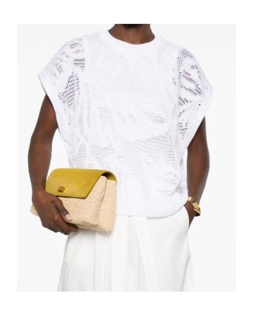 Brunello Cucinelli White Dazzling Water Lillies Knit T-Shirt