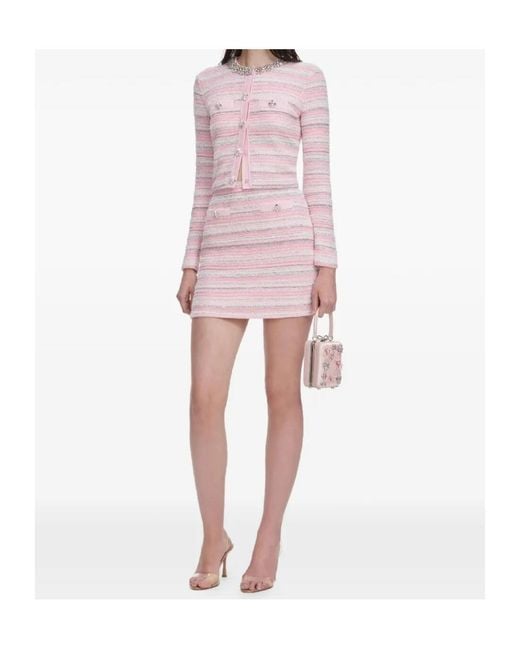 Self-Portrait Pink Striped Embellished-Detail Mini Skirt