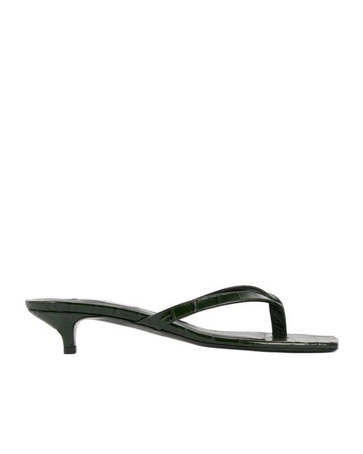Totême White Croco-Embossed Heeled Flip Flops Dark