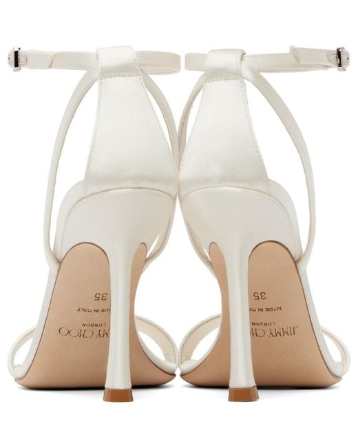 Jimmy Choo White Moza 100 Satin Crystal Buckle High-Heeled Sandals