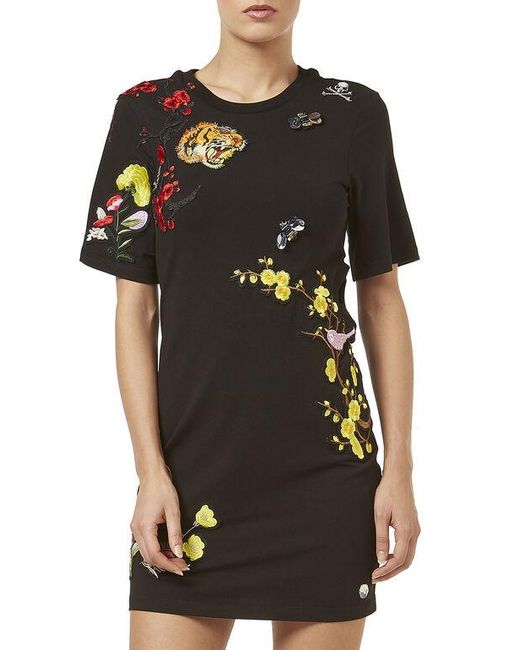 Philipp Plein Black Logo Details T-Shirt Dress