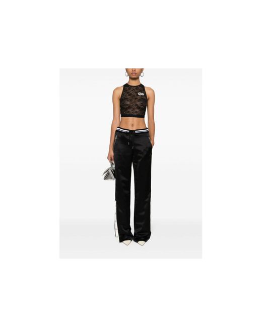 Alessandra Rich Black Sleeveless Cropped Laced Tank Top