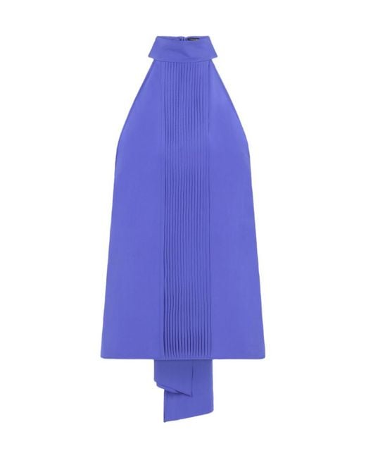 Tom Ford Blue Sleeveless Pleated Top