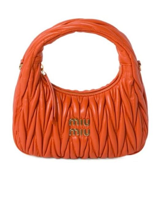 Miu Miu Orange Wander Matelassé Nappa Leather Hobo Bag