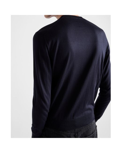 Prada Blue Long Sleeved Crewneck Jumper for men