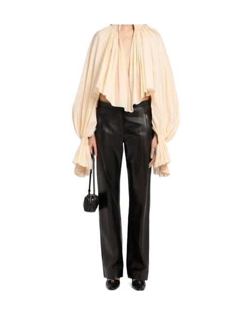 Khaite Black Miles Straight Leg Leather Pants