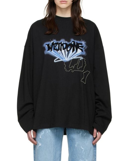 we11done Black Logo Details Long-Sleeved T-Shirt for men