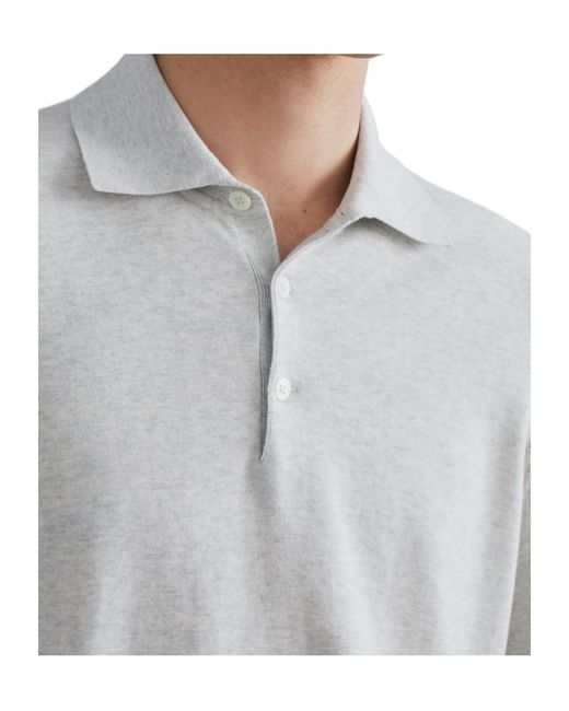 Brunello Cucinelli Gray Long-Sleeved Knitted Polo Shirt for men