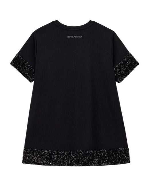 Emporio Armani Black Short-Sleeved Viscose Jumper With Sequined Cuffs And Hem