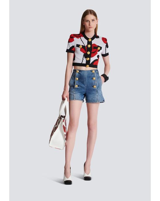 Balmain Red Roses Jacquard Knit Cardigan