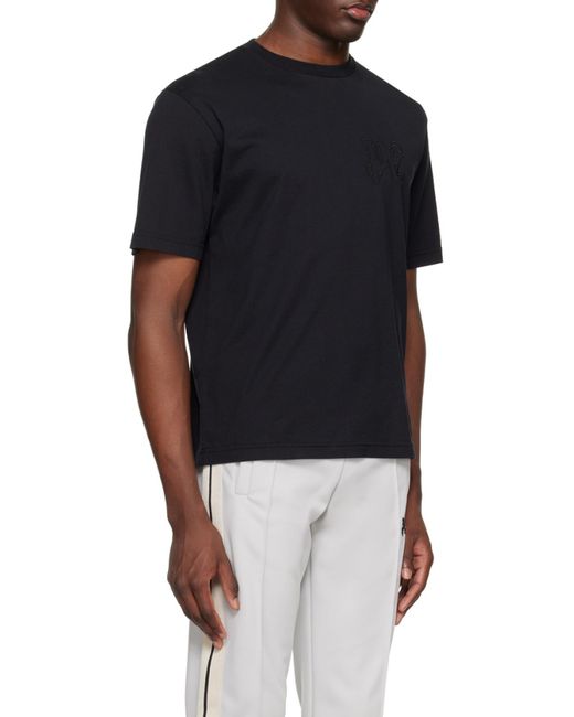 Palm Angels Black Monogram Embroidered Crewneck T-Shirt for men