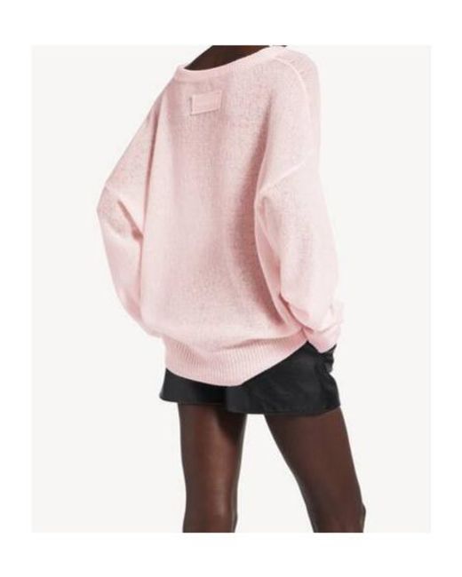 Balenciaga Pink Sheer Logo Patch Knitted Sweater
