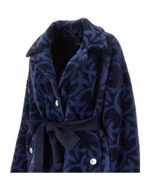 Pinko Blue Pattern Belted Buttoned Coat