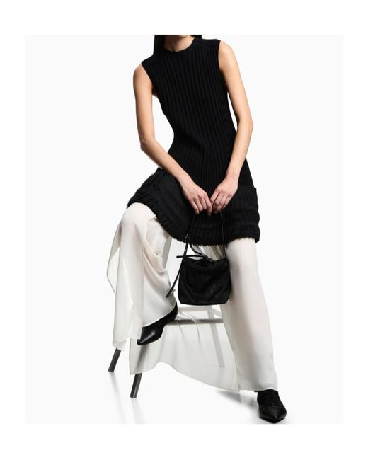 Emporio Armani Black Ribbed Pleated Dress