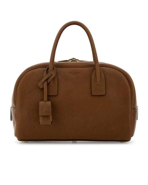 Saint Laurent Brown Logo Debossed Zip-Up Tote Bag
