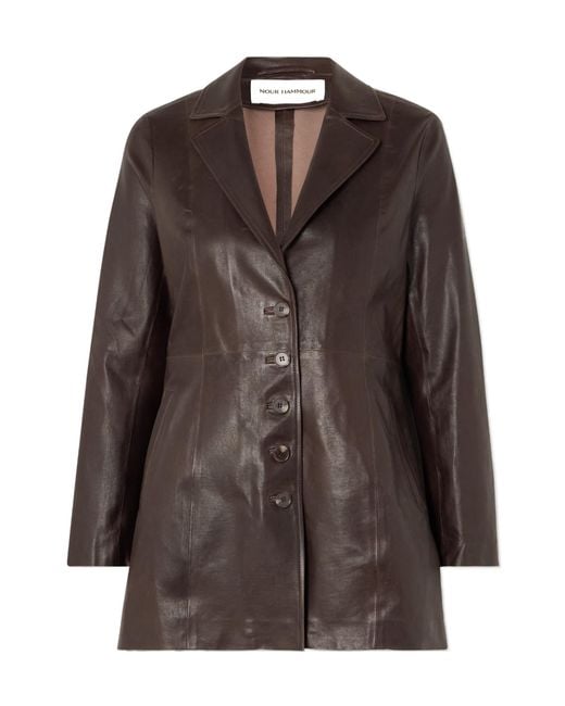 Nour Hammour Brown Long-Sleeved Leather Jacket