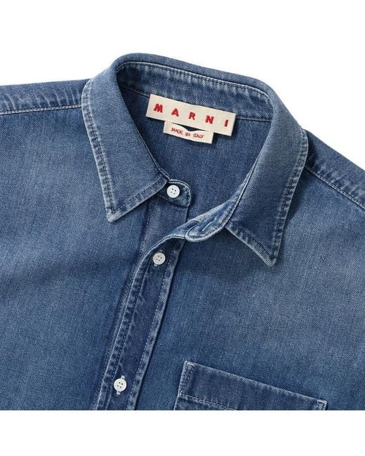 Marni Blue Logo-Embroidered Chest-Pocket Shirt Jacket for men