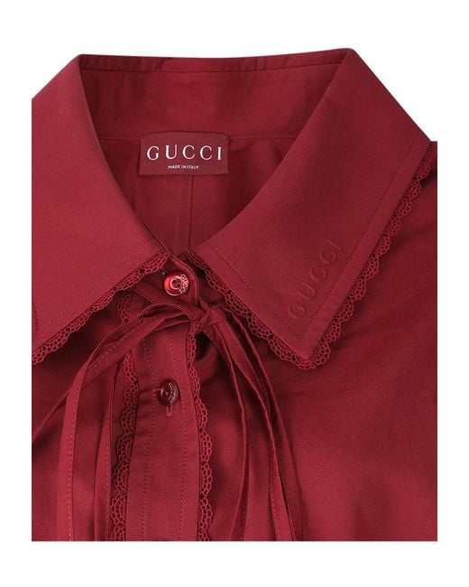 Gucci Red Cotton Popeline Shirt With Ties And Laces Profiles