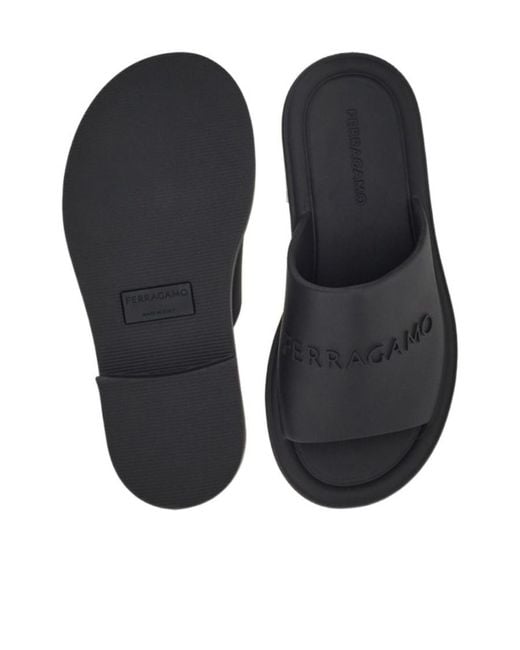 Ferragamo Black Logo-Embossed Sandals for men