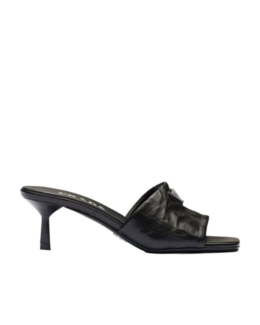 Prada Black Antiqued Nappa Leather Sandals