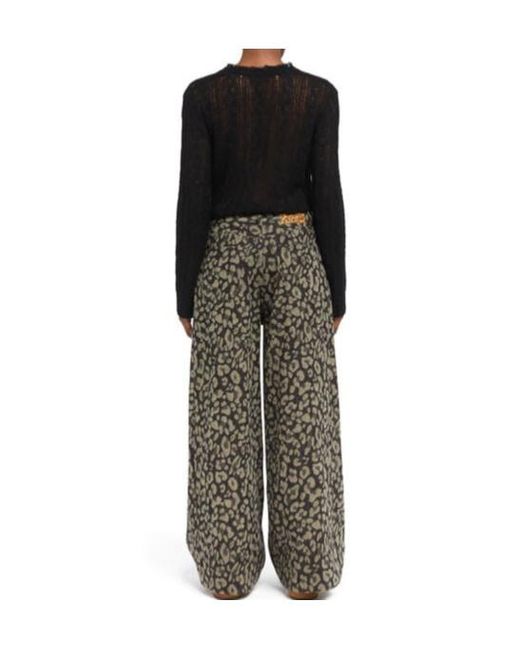 Alanui Gray Seattle Pleated Leopard-Print Jeans