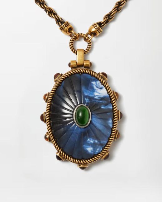Versace White Oval Pendant Long Necklace for men
