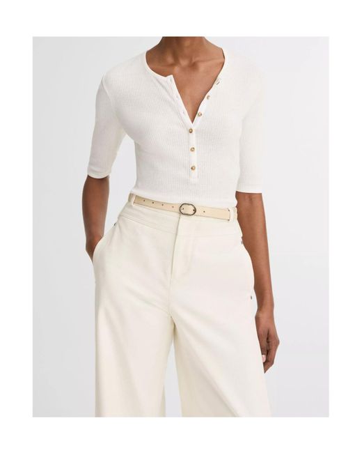 Vince White Ribbed Pima Cotton Elbow-Sleeve Henley