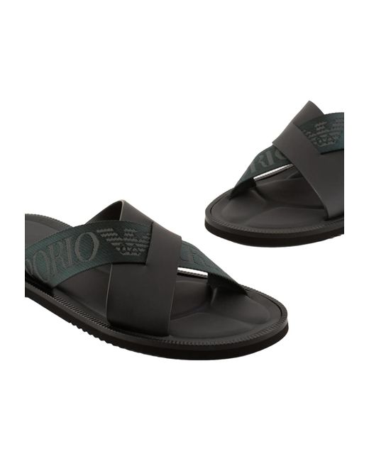 Emporio Armani Black Logo Strap Sandals for men