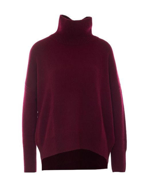 Lisa Yang Red Asymmetric-Hem Mock-Neck Sweater