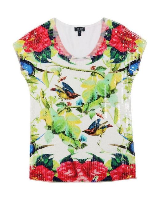 Armani Jeans Green Printed T-Shirt With Round Neck