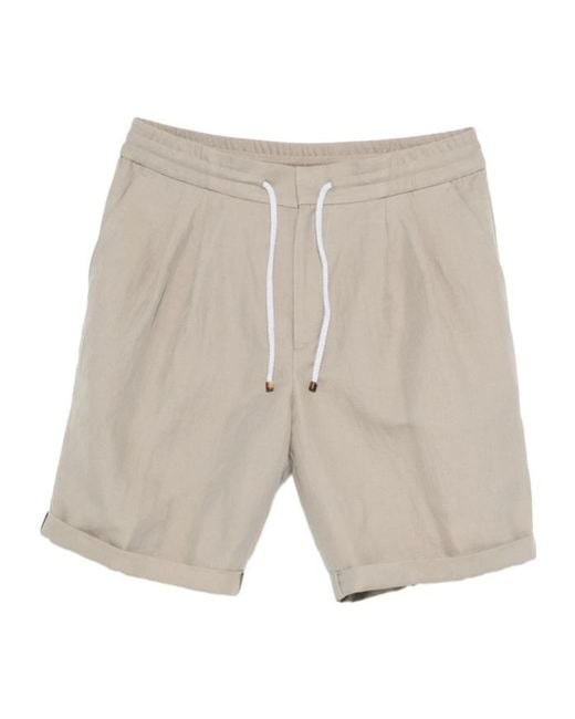 Brunello Cucinelli White Drawstring Pleated Shorts for men